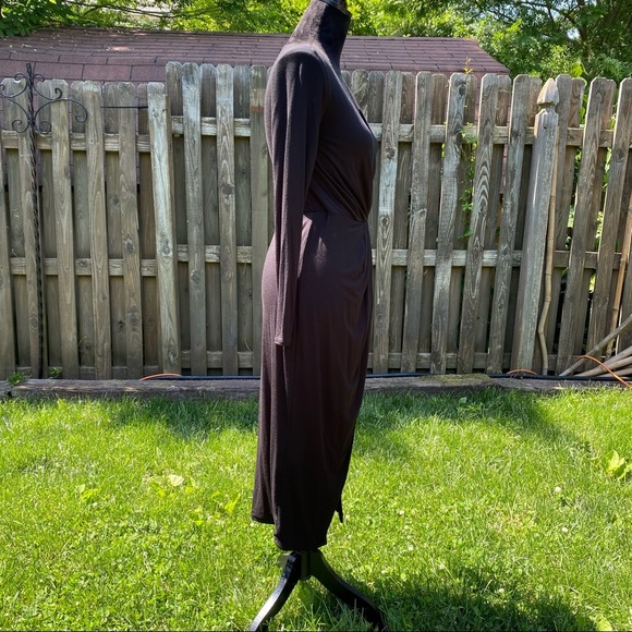 Good American Strong Shoulder Long Sleeve Black Stretch Jersey Knit Wrap Dress - Picture 10 of 17